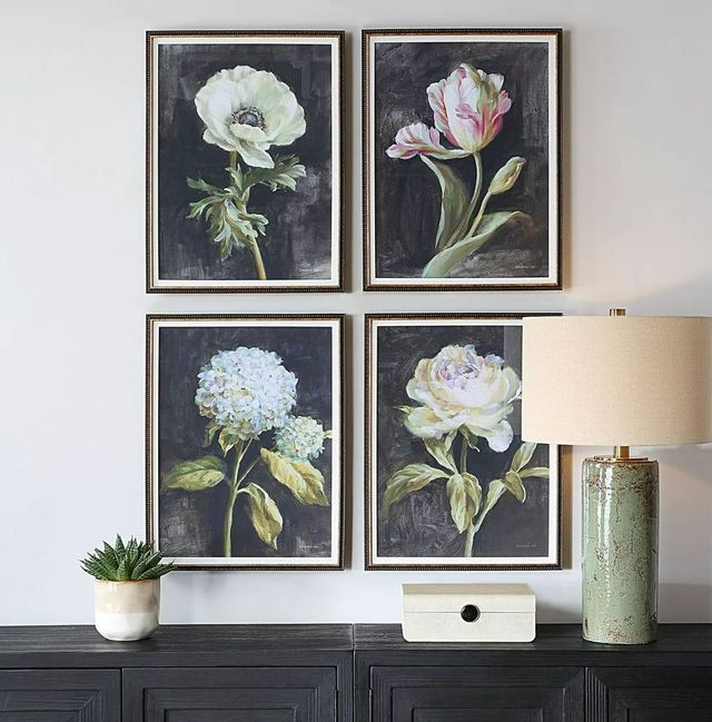 Uttermost® Danhui Nai 4-Piece Florals on Black Framed Prints Set-1