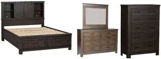 Liberty Furniture Thornwood Hills 4-Piece Rock Beaten Brown King Bookcase Bed Set with Chest