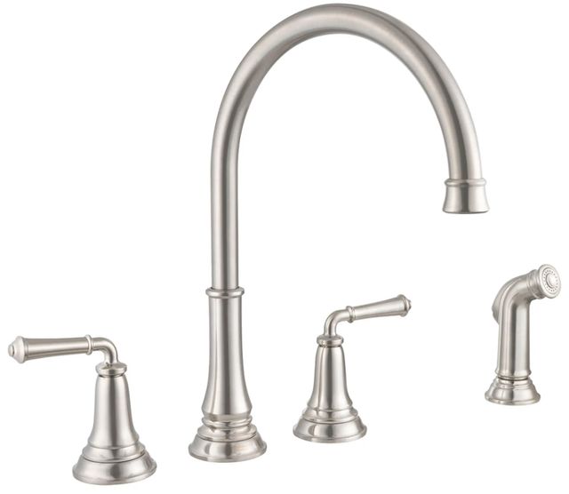 American Standard Delancey® Stainless Steel 2-Handle Widespread Kitchen Faucet with Side Spray-0