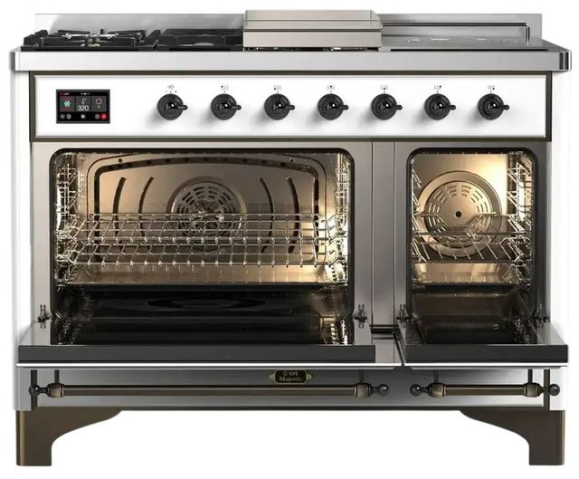 Ilve® Majestic III 48" Custom Pro Style Dual Fuel Liquid Propane Range with Triple Glass Door and Burnished Trim-1
