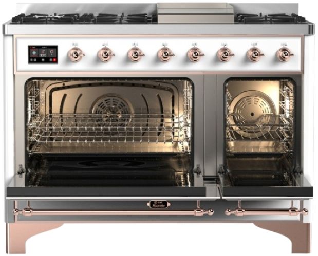 Ilve® Majestic III 48" White Pro Style Dual Fuel Natural Gas Range with Griddle and Copper Trim-1