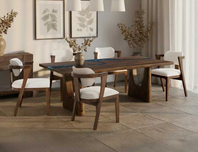 International Furniture Direct Zaphiro Lacquer Brown/White Upholstered Dining Arm Chair-1