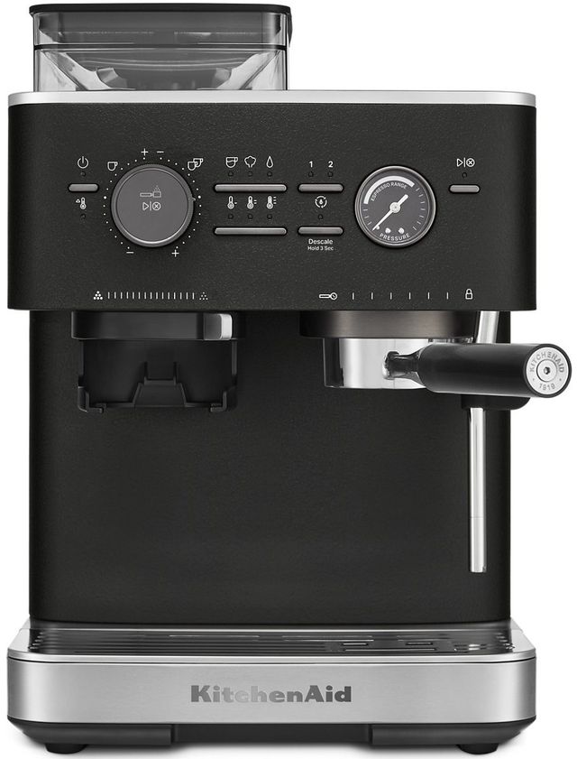 KitchenAid® Cast Iron Black Semi Automatic Espresso Machine with Burr Grinder-0