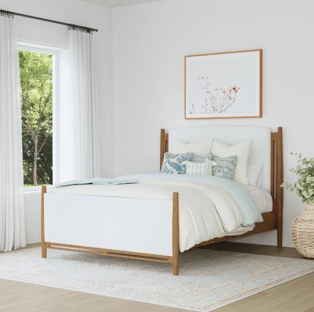Flexsteel® Verona Brown Oak/Cream Queen Upholstered Panel Bed-3