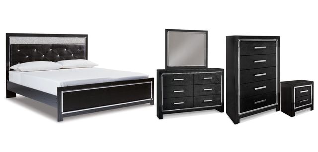 Signature Design by Ashley® Kaydell 5-Piece Black King Upholstered Panel Bedroom Set-0