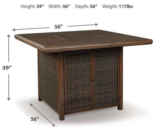Signature Design by Ashley® Paradise Trail Medium Brown Wicker Square Bar Table with Firepit-3