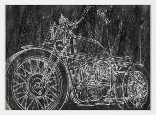 Classy Art Motorcycle Mechanical Sketch II by Ethan Harper Mirrored Frame Wall Art-1
