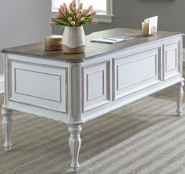 Liberty Furniture Magnolia Manor Antique White/Weathered Bark 64" Writing Desk-2