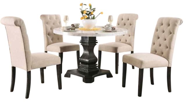 Furniture of America® Elfredo 5-Piece Antique Black/Ivory/White Round Dining Table Set-0