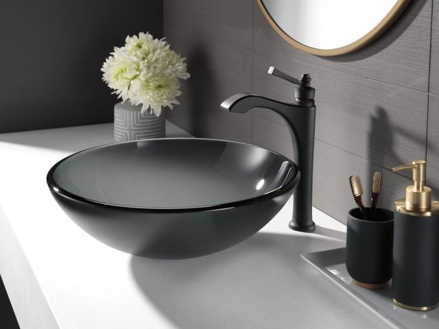 Delta Dorval® Matte Black Single Handle Vessel Bathroom Faucet-2