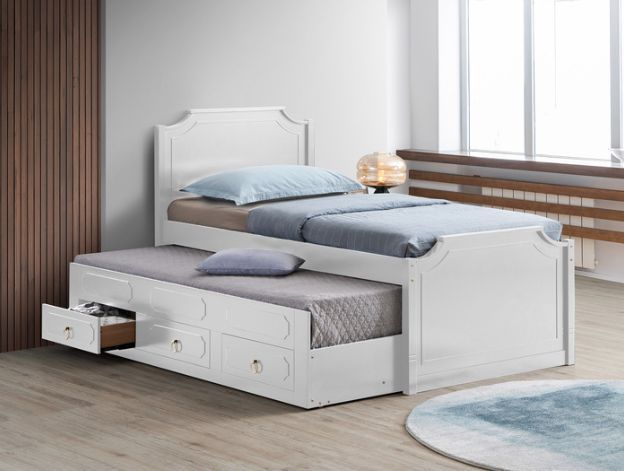 Milton Greens Stars White Twin Scalloped Top Wooden Platform Bed with Trundle-2