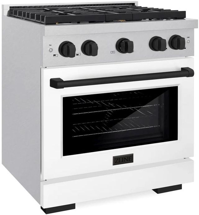 ZLINE Autograph Edition Paramount 30" Satin Stainless Steel Pro Style Dual Fuel Range with White Matte Door and Matte Black Accents-2