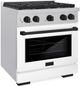 ZLINE Autograph Edition Paramount 30" Satin Stainless Steel Pro Style Dual Fuel Range with White Matte Door and Matte Black Accents-2