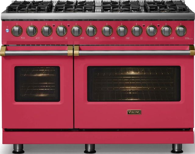 Viking® 5 Series 48" Valentine Pro Style Dual Fuel (NG) Range with Brushed Brass Trim-2