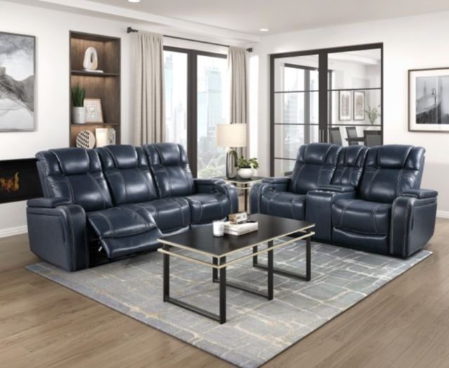 Homelegance® Keziah Blue Double Power Reclining Sofa with Power Headrests and Storage Arms-1