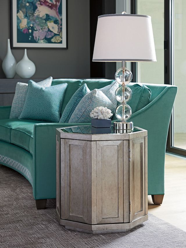 Lexington Home Ariana Rochelle Mirrored Top Octagonal Storage Table with Silver Leaf Base-3