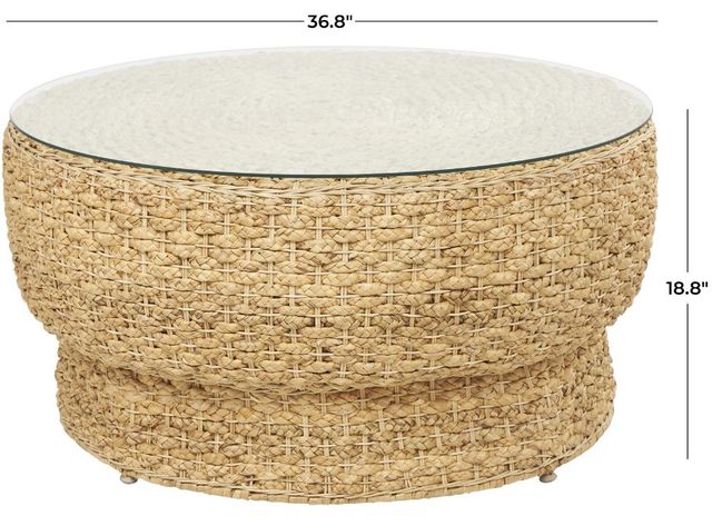Deco Marche Brown Rattan Woven Tapered Coffee Table with Glass Top-2