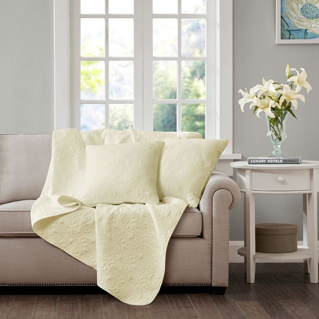 Olliix by Madison Park Quebec 2 Yellow 20"x20" Quilted Square Pillow Pair-2