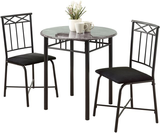Monarch Specialties Inc. 3 Piece Grey Marble Dining Set-0