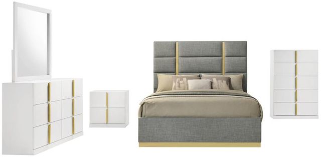 Coaster® Ines 5-Piece Gray/White High Gloss Eastern King Panel Bedroom Set-0