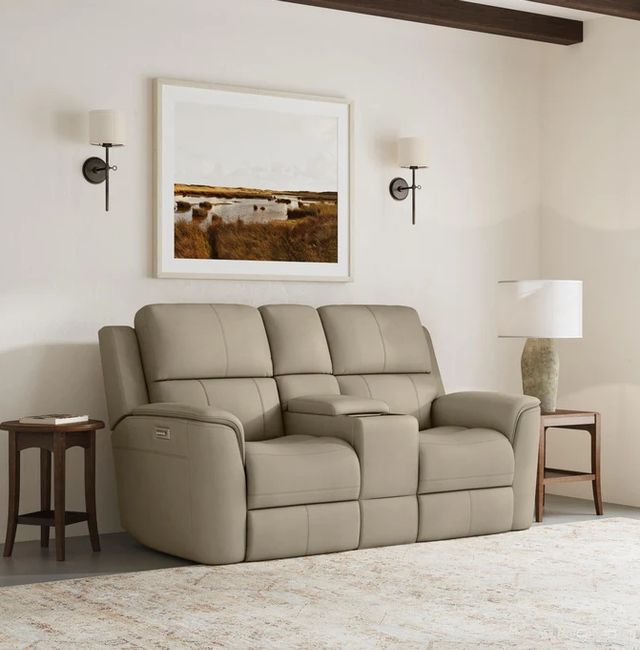 Flexsteel® Henry Beige Power Reclining Loveseat with Console and Power Headrests-1