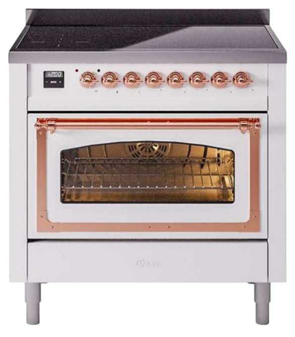 Ilve® Nostalgie II Noblesse 36'' White Pro Style Induction Range with Copper Trim-0