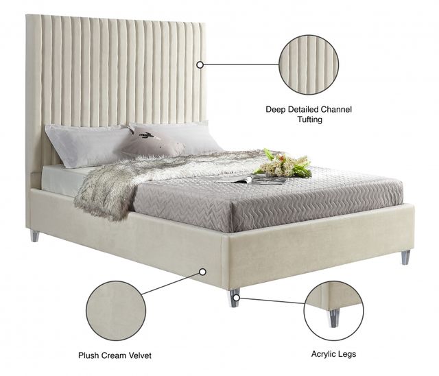 Meridian Furniture Candace Cream Velvet Queen Upholstered Panel Bed-3