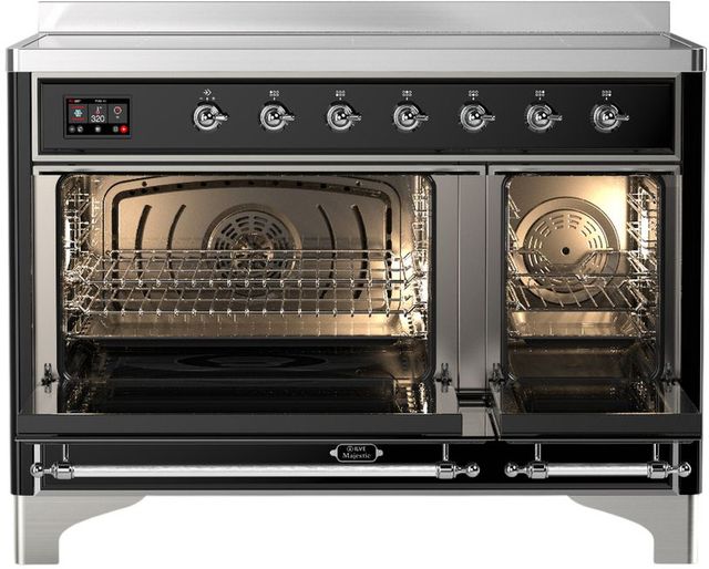 Ilve® Majestic III 48" Glossy Black Pro Style Induction Range with Triple Glass Door and Chrome Trim-1
