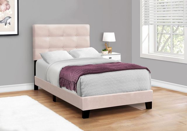 Monarch Specialties Inc. Pink Twin Upholstered Panel Youth Bed-3
