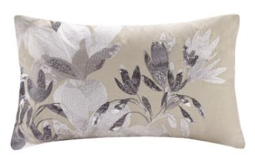 Olliix by N Natori Odessa Embroidered Cotton Neutral 12" x 20" Oblong Decorative Pillow-0