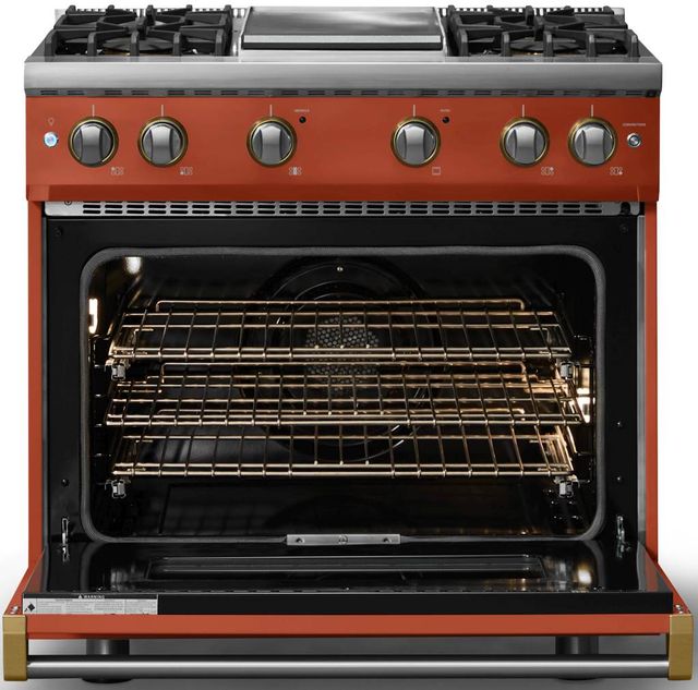 Viking® 5 Series 36" Spiced Cider Pro Style Gas (LP) Range with Brushed Brass Trim-1