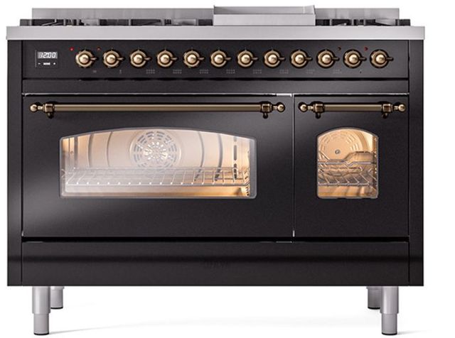 Ilve® Nostalgie II Series 48" Glossy Black Pro Style Dual Fuel Range-1