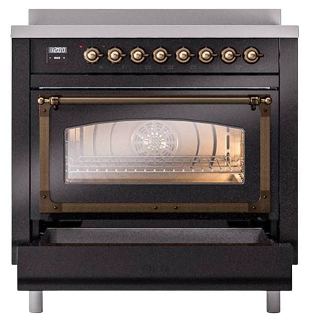 Ilve® Nostalgie II Noblesse 36'' Glossy Black Pro Style Induction Range with Burnished Trim-3