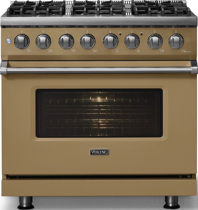 Viking® 5 Series 36" Golden Hour Pro Style Dual Fuel (LP) Range with Polished Chrome Trim-2