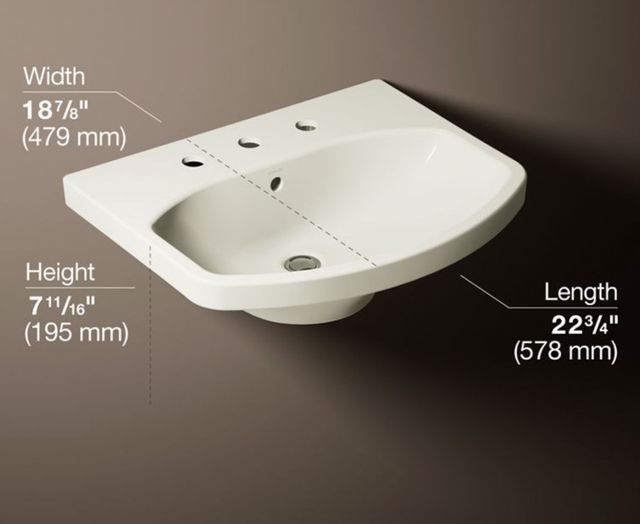 Kohler Cimarron® Biscuit 22.75" Widespread Faucet Holes Rectangular Pedestal Bathroom Sink-3