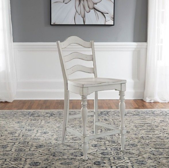Liberty Furniture Magnolia Manor Antique White Ladder Back Counter Chair-1