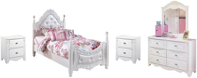 Signature Design by Ashley® Exquisite 5-Piece White Twin Poster Bed Set-0
