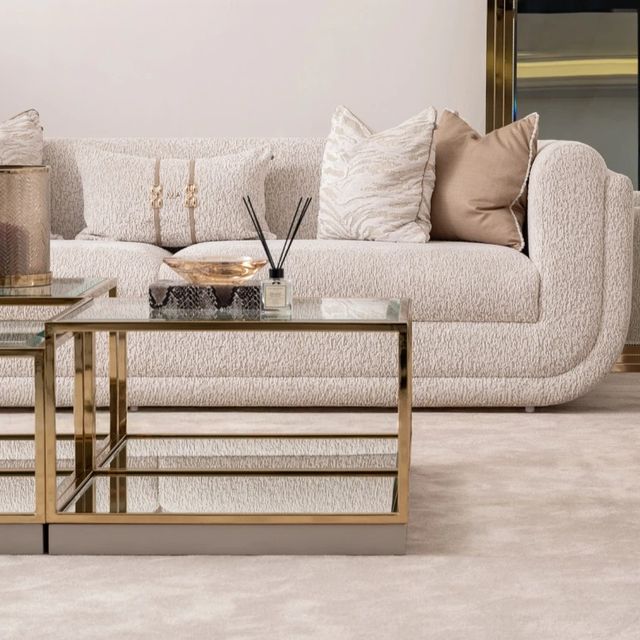 Michael Amini® Savannah Breeze 2-Piece Glass Top Tall Cocktail Table with Bright Gold Base Set-1