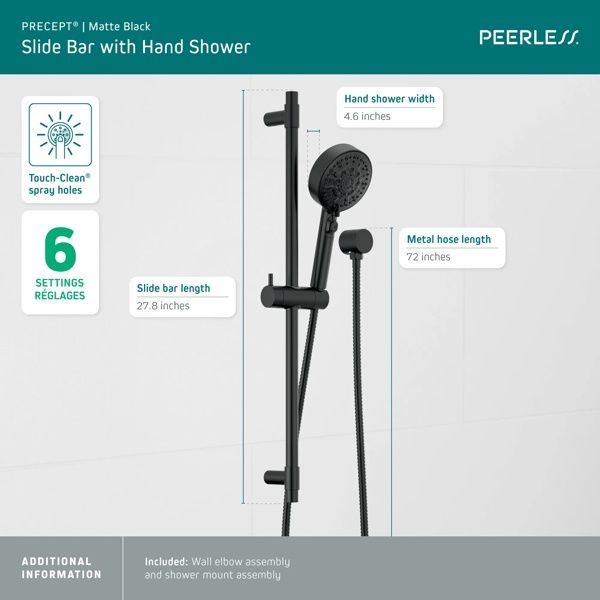 Peerless Precept® Matte Black Slide Bar with Hand Shower-3