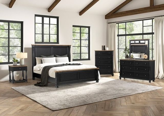 Furniture of America® Neue Mills Farmhouse Black/Rustic Oak Nightstand-1