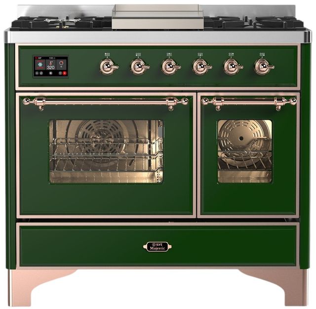 Ilve® Majestic III 40" Emerald Green Pro Style Dual Fuel Liquid Propane Range with Triple Glass Door and Copper Trim-0