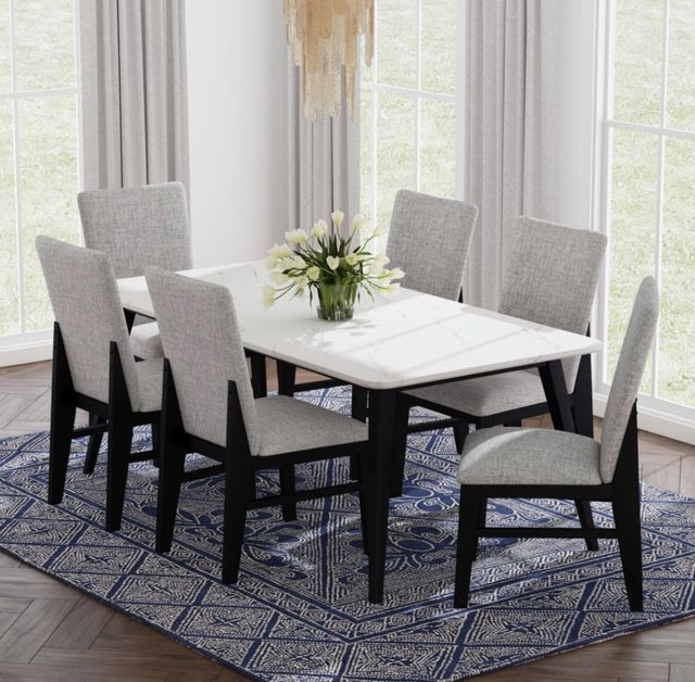 Elements International Marlene 7-Piece Marble Top Dining Set with Black Base-1