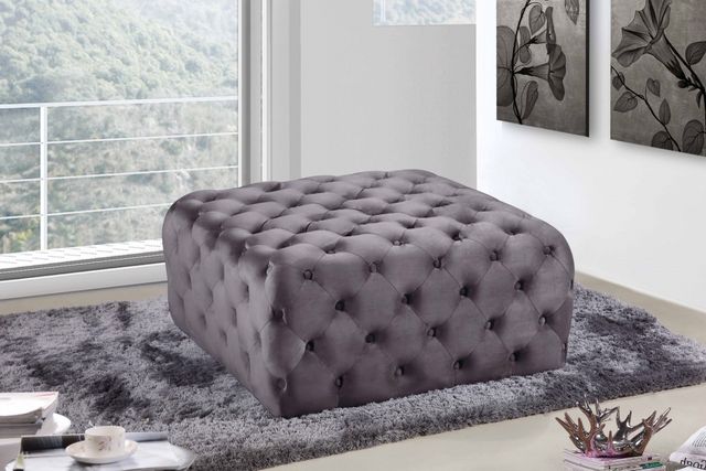 Meridian Furniture Ariel Grey Velvet Ottoman-1