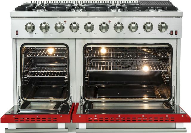 FORNO® Galiano 48" Stainless Steel Pro Style Gas Range with Red Door-2