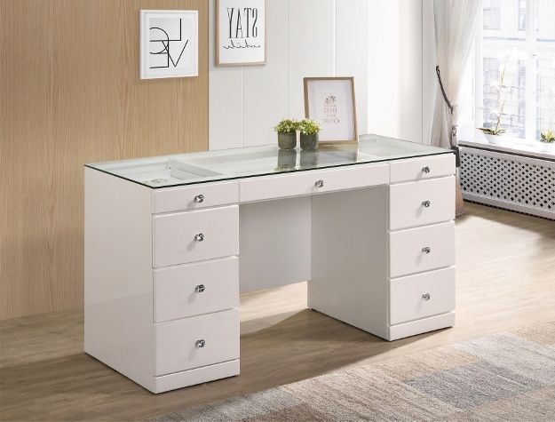 Crown Mark Avery Glass Top Vanity with White Base-1