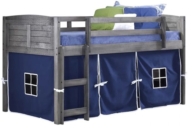Donco Kids Louver Blue/Antique Gray Youth Twin Loft Bed with Tent Kit-0
