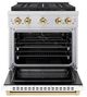 ZLINE Autograph Edition Paramount 30" 4.2 Cu. Ft. Satin Stainless Steel Gas Range with 4 Burner DuoPro™ Cooktop and Convection Gas Oven with White Matte Door and Polished Gold Accents-3