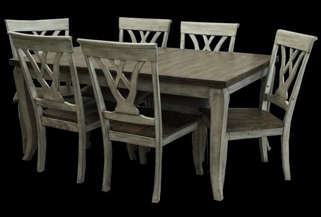 Light Gray & Rustic Brown Solid Wood Table with Self-Storing Butterfly Leaf and Solid Wood Chairs-0