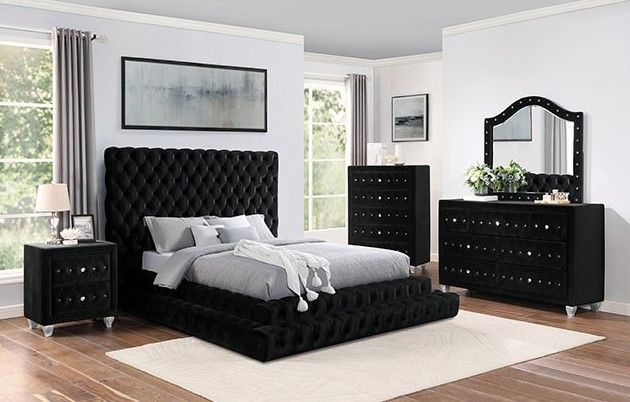 Furniture of America® Stefania Black Queen Upholstered Panel Bed-3
