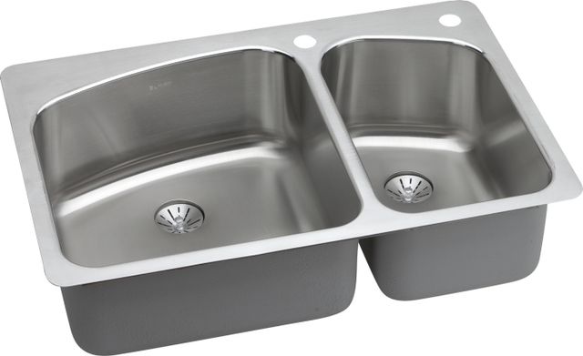 Elkay Lustertone® Classic Lustrous Satin 33" x 22" x 9" 3-Hole 60/40 Double Bowl Dual Mount Sink with Perfect Drain®-0